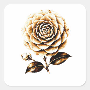 Elegant Bronze Rose Floral Illustration Wood Art Square Sticker