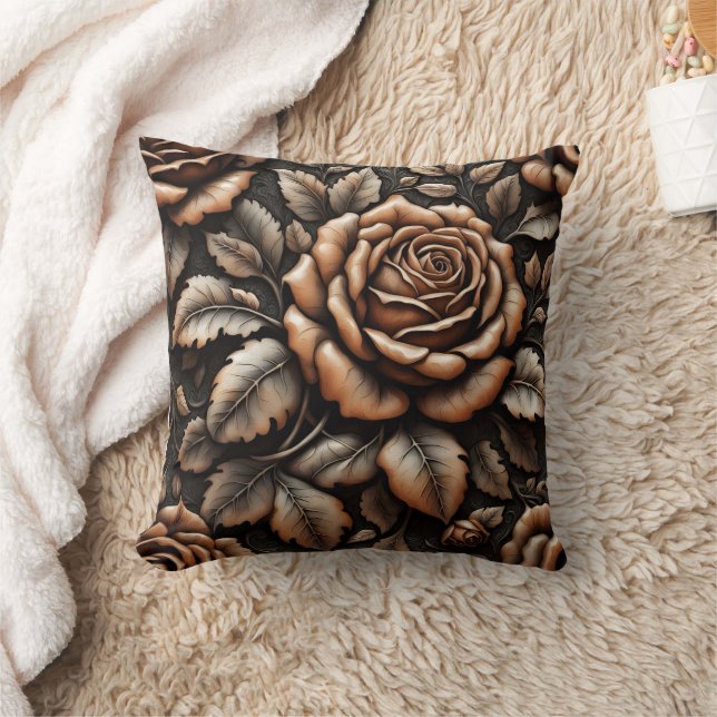 Elegant Bronze Roses Against Dark Background Cushion (Blanket)
