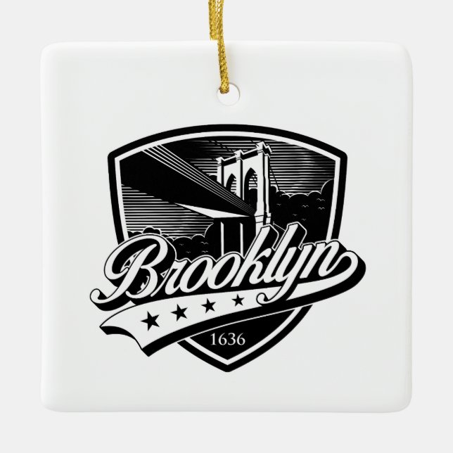 Elegant Brooklyn Shield and Swoosh Design Ceramic Ornament (Front)