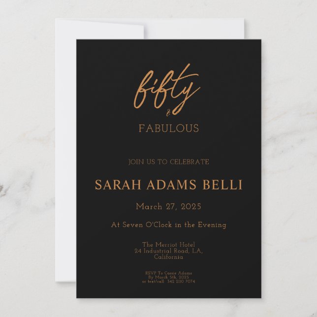 Elegant Brown 50 & Fabulous Birthday Party Invitation (Front)