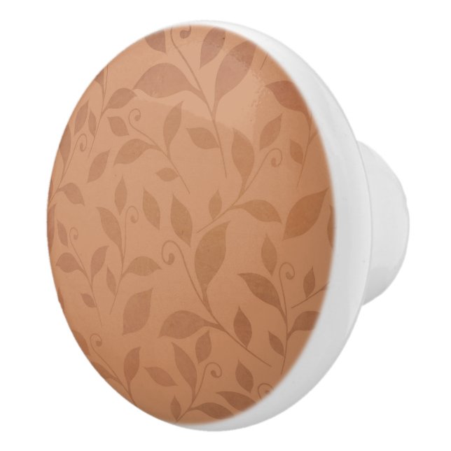 Elegant Brown Abstract Autumn Leaves Pattern Ceramic Knob (Right)