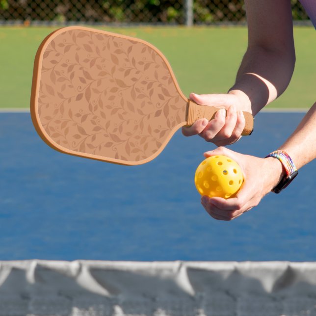 Elegant Brown Abstract Autumn Leaves Pattern Pickleball Paddle (Insitu)