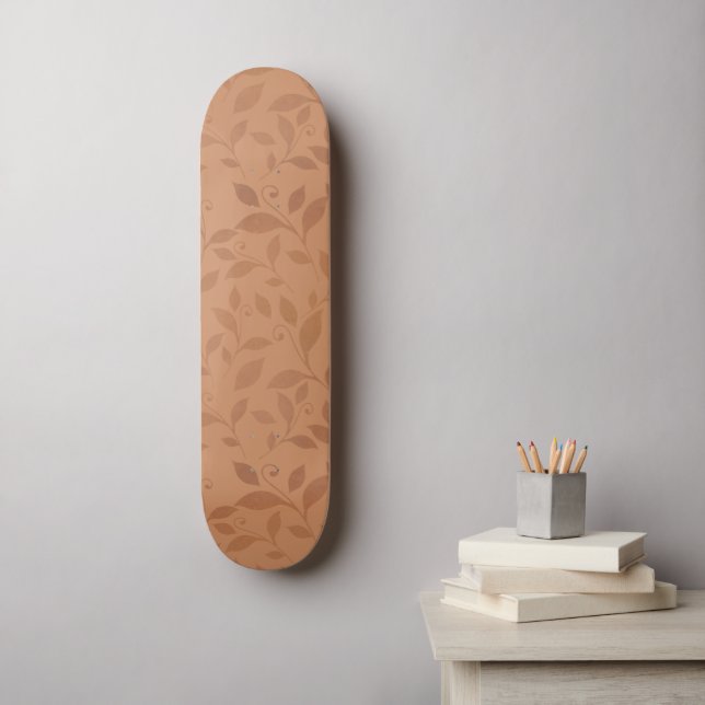 Elegant Brown Abstract Autumn Leaves Pattern Skateboard (Wall Art)