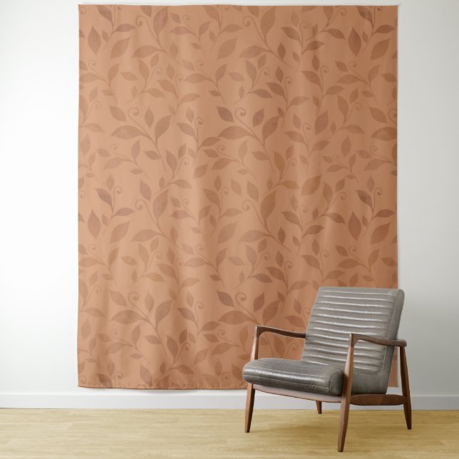 Elegant Brown Abstract Autumn Leaves Pattern Tapestry (In Situ)