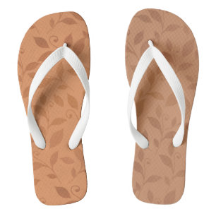 Elegant Brown Abstract Autumn Leaves Pattern Thongs