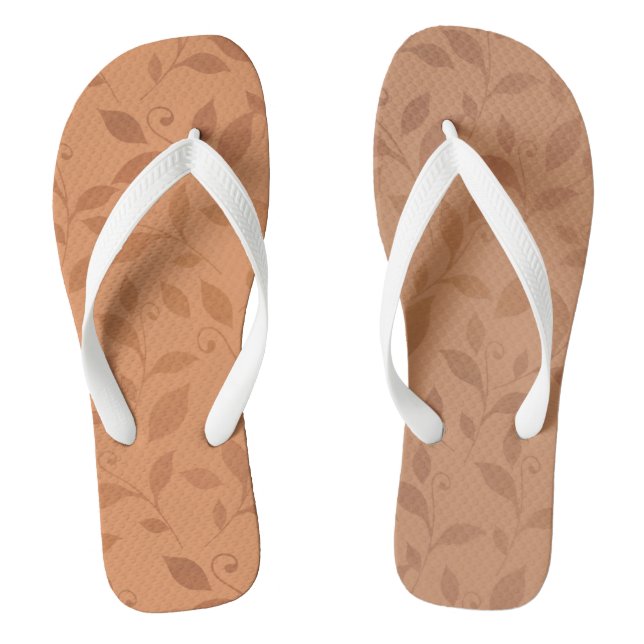 Elegant Brown Abstract Autumn Leaves Pattern Thongs (Footbed)