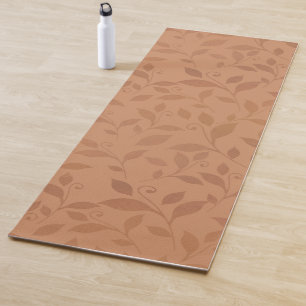 Elegant Brown Abstract Autumn Leaves Pattern Yoga Mat