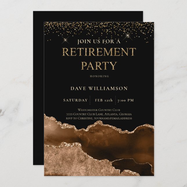 Elegant Brown Agate Gemstone Retirement Party  Inv Invitation (Front/Back)