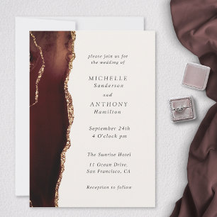 Elegant Brown Agate Gold Beige Wedding Invitation