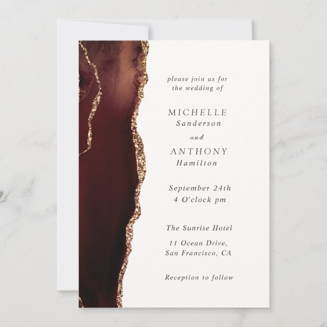 Elegant Brown Agate Gold Invitation (Front)