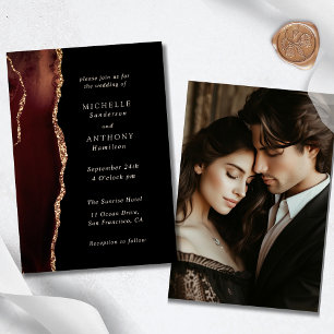 Elegant  Brown Agate Gold Photo Wedding Invitation