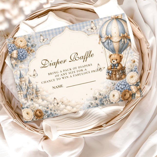 Elegant Brown And Blue Bear Diaper Raffle Enclosure Card (Creator Uploaded)