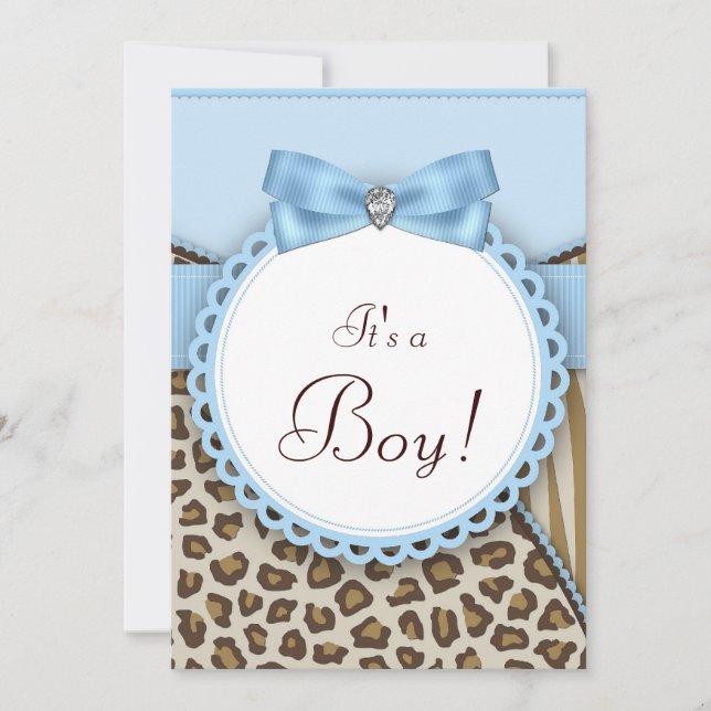Elegant Brown and Blue Boys Safari Baby Shower Invitation (Front)