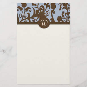 Elegant Brown and Blue Damask Personal Stationery