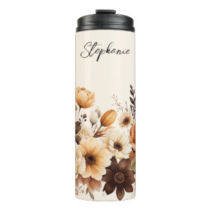Elegant Brown and Blush Personalised Thermal Tumbler