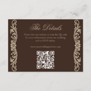 Elegant Brown and Cream Baroque Wedding Website QR Enclosure Card