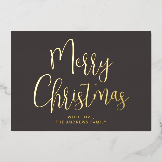 Elegant Brown and Gold Merry Christmas Gold Foil Holiday Card (Front)