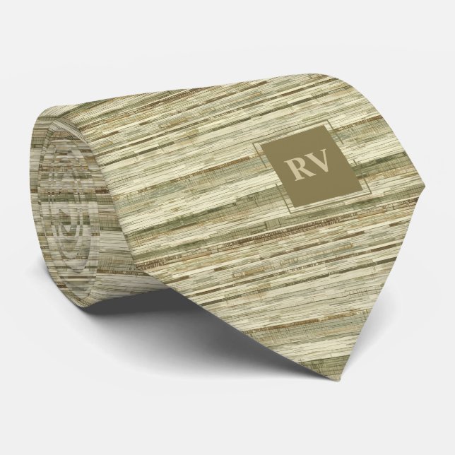 Elegant Brown and Taupe Stripes Monogrammed Tie (Rolled)