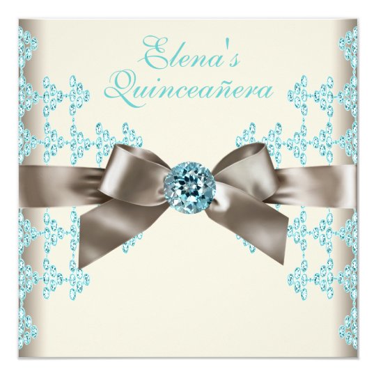 Elegant Brown and Teal Blue Quinceanera Card
