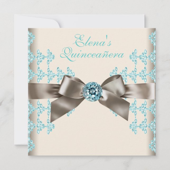 Elegant Brown and Teal Blue Quinceanera Invitation (Front)
