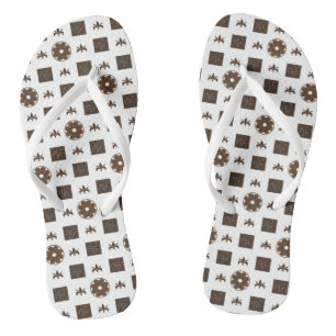 Elegant Brown and White Chequered Pattern Thongs