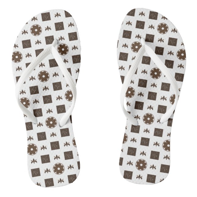 Elegant Brown and White Chequered Pattern Thongs (Footbed)