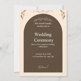 Elegant Brown Arch Floral Wedding Invitation Min