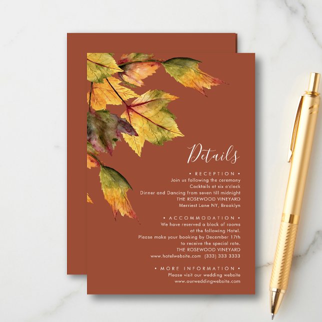 Elegant Brown Autumn Foliage Wedding Details  Enclosure Card (Creator Uploaded)