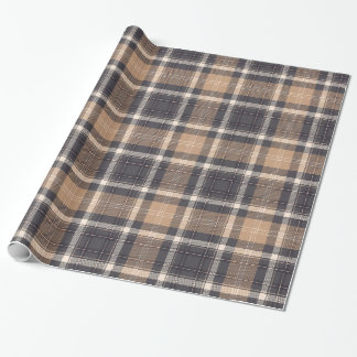 Elegant Brown | Beige | Dark Gray Plaid Checkered Wrapping Paper