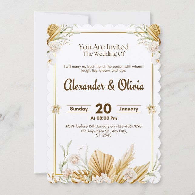 Elegant Brown & Beige Floral Wedding Invite (Back)
