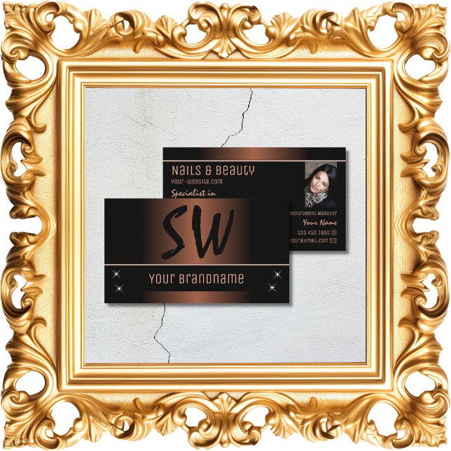 Elegant Brown Black Chic with Monogram and Photo Business Card (Creator Uploaded)