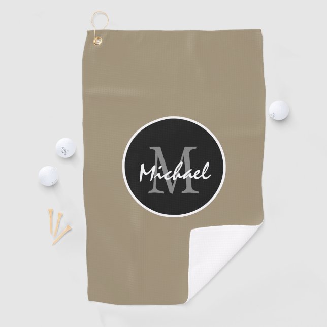 Elegant Brown Black Personalised Monogram Mens Golf Towel (InSitu)