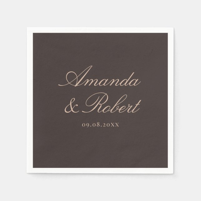 Elegant Brown Calligraphy Wedding Napkin (Front)