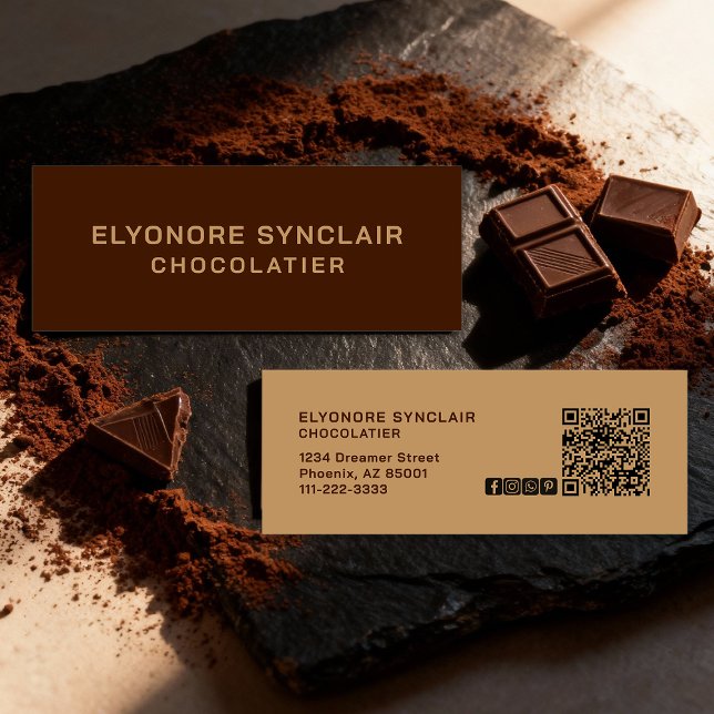 Elegant Brown Chocolatier Social Icon QR Code  Mini Business Card (Creator Uploaded)
