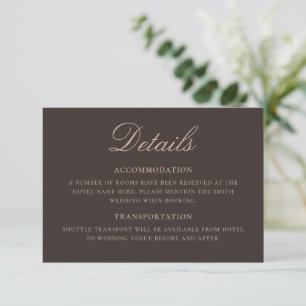Elegant Brown Classic Wedding Details Enclosure Card