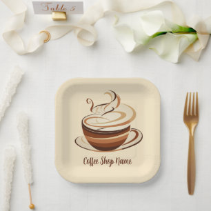 Elegant Brown Coffee espresso business logo shop Paper Plate