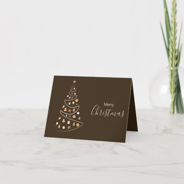 Elegant Brown Cream Christmas Tree Folded Photo Holiday Card (Front)