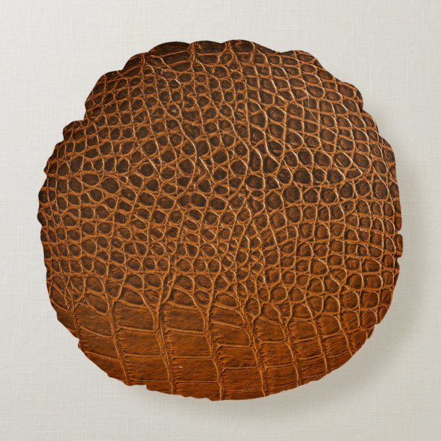 Elegant brown crocodile leather texture. round cushion (Front)