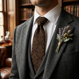 Elegant Brown Damask Classic Gentleman Tie