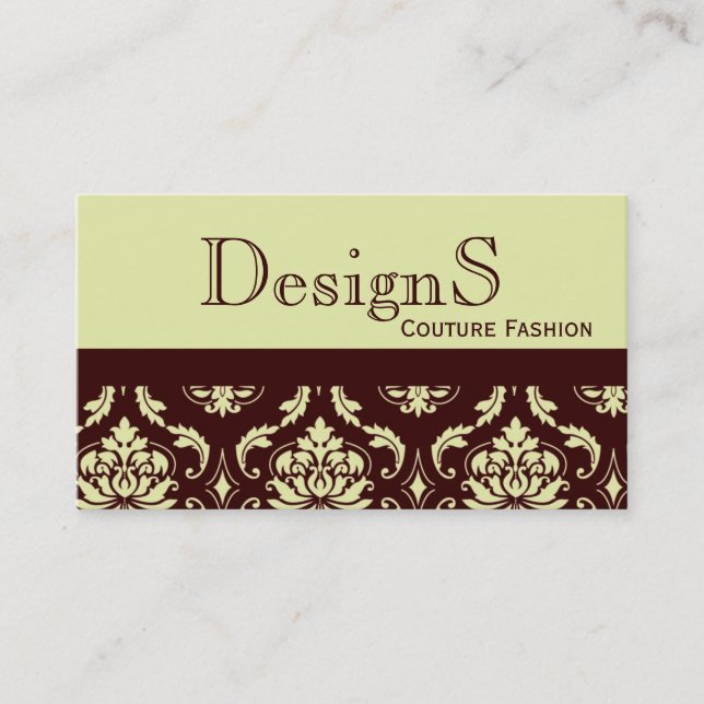 Elegant Brown Damask Fashion Business Card (Front)