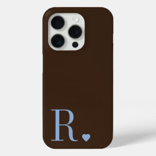 Elegant brown &dusty blue monogram iniital iPhone 15 pro case