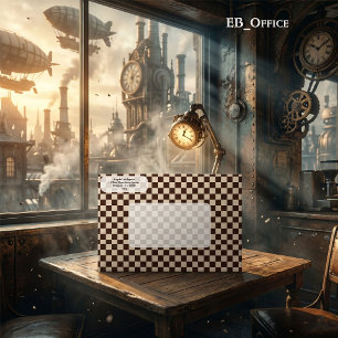 Elegant Brown & Ecru Chequered Return Address Envelope