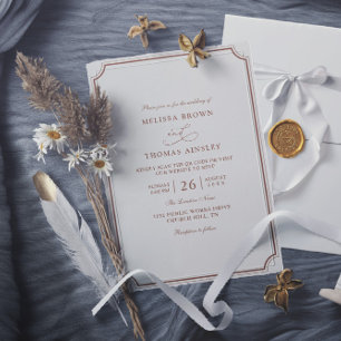 Elegant Brown Ecru Classic Budget QR Code Wedding Invitation