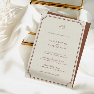 Elegant Brown & Ecru Classic Script Wedding Invitation