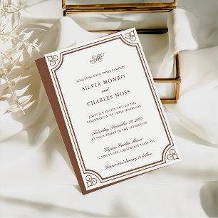 Elegant Brown & Ecru Classic Script Wedding Invitation