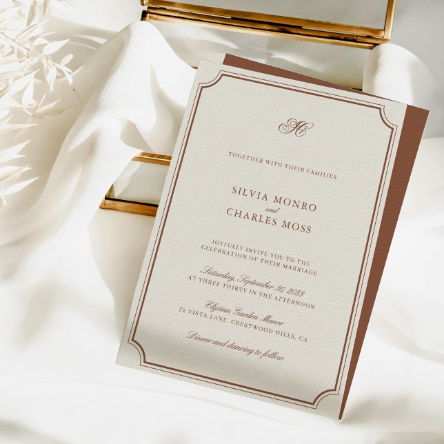 Elegant Brown & Ecru Classic Script Wedding Invitation (Elegant Brown & Ecru Classic Script Wedding Invitation)