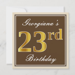 Elegant, Brown, Faux Gold 23rd Birthday + Name Invitation