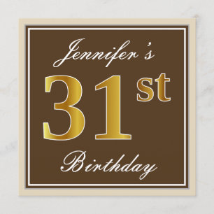 Elegant, Brown, Faux Gold 31st Birthday + Name Invitation