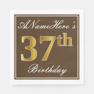Elegant Brown, Faux Gold 37th Birthday + Name Napkin
