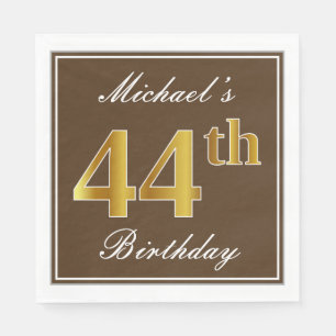 Elegant Brown, Faux Gold 44th Birthday + Name Napkin